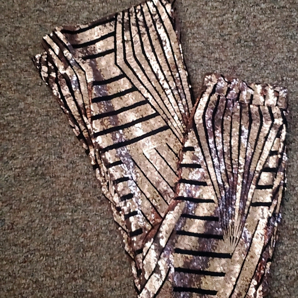 NWT-Striped Sequin Flare Bell Bottom Pants
